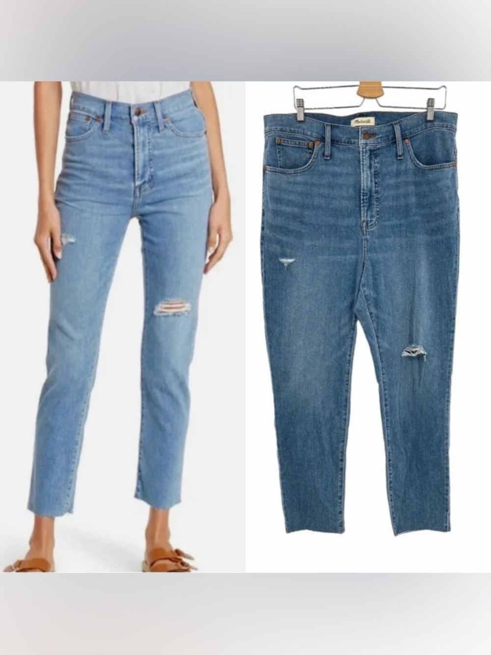 Madewell Light Blue High-Rise Straight Jeans with Distressing